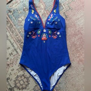 Boden Royal Blue Embroidered womens One-Piece Swimsuit
